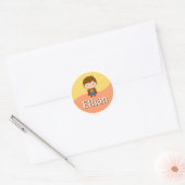 Aanpasbare kindernaamsticker – Glimlachende Superh Ronde Sticker (Envelop)