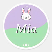 Aanpasbare kindernaamsticker – Konijn & Bloemen