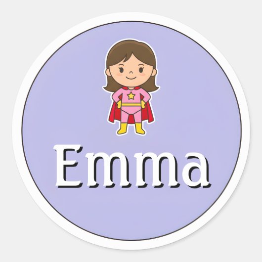 Aanpasbare kindernaamsticker – Meisje Superheld Ronde Sticker (Voorkant)