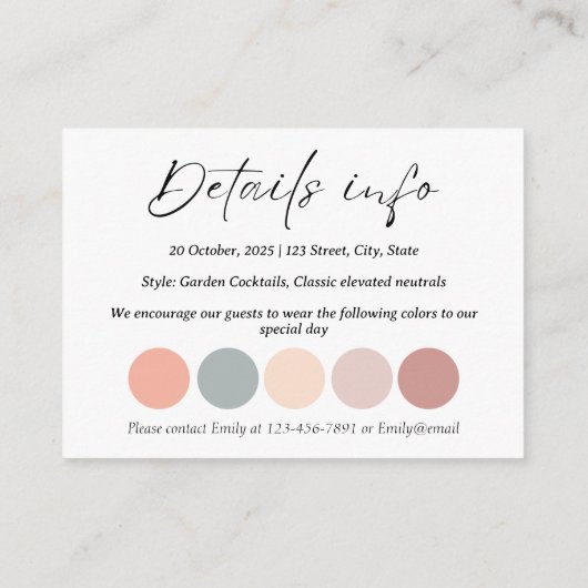 Aanpasbare kledingvoorschriften & Tuin bruiloft me Informatiekaartje (Achterkant)