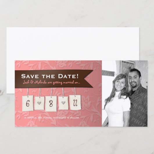 Aanpasbare kleur: DIY Save the Date Photo Cards (Voorkant / Achterkant)