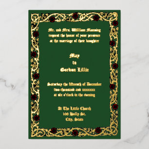Aanpasbare Kleuren Bloemige Blad Wijnstok Rand Folie Uitnodiging