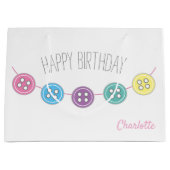 Aanpasbare knop voor witte verjaardag groot cadeauzakje (Voorkant)