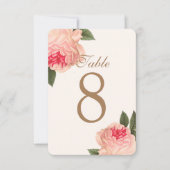 Aanpasbare Koraal Pioen Tafel Nummer Kaarten (Voorkant)