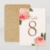 Aanpasbare koraal pioen tafelnummerkaarten kaart (Voorkant / Achterkant)