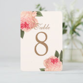 Aanpasbare koraal pioen tafelnummerkaarten kaart (Staand voorkant)