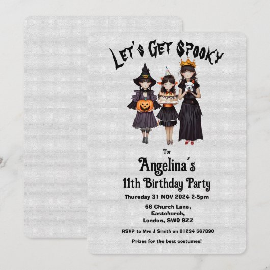 Aanpasbare Let's Get Spooky Kinderverjaardag Kaart (Voorkant / Achterkant)