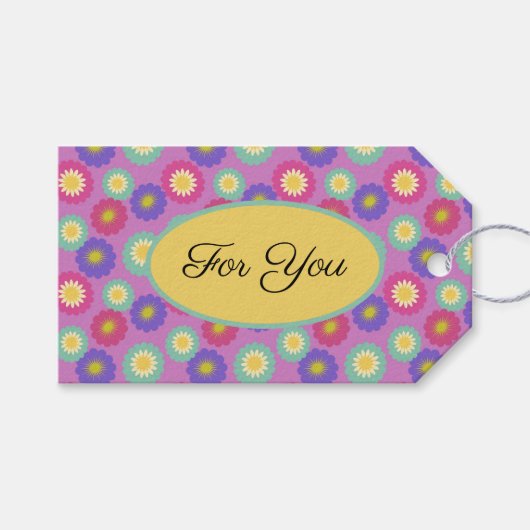 Aanpasbare Levendige Retro Bloem Stickers Cadeaulabel (Voorkant (Horizontaal))