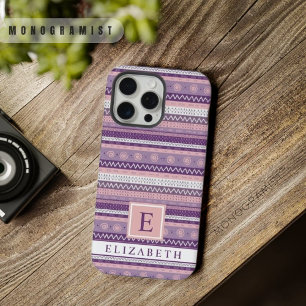 Aanpasbare Licht Donker Roze Paars Wit Azteek iPhone 15 Pro Max Case