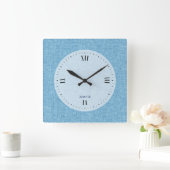 Aanpasbare Lichtblauwe Faux Linnen Print Vierkante Klok (Huis)