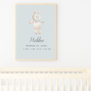 Aanpasbare Lichtblauwe Roze Konijn Babykamer Poster