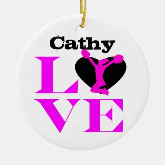 Aanpasbare liefde roze Cheerleader-versiering Keramisch Ornament (Voorkant)