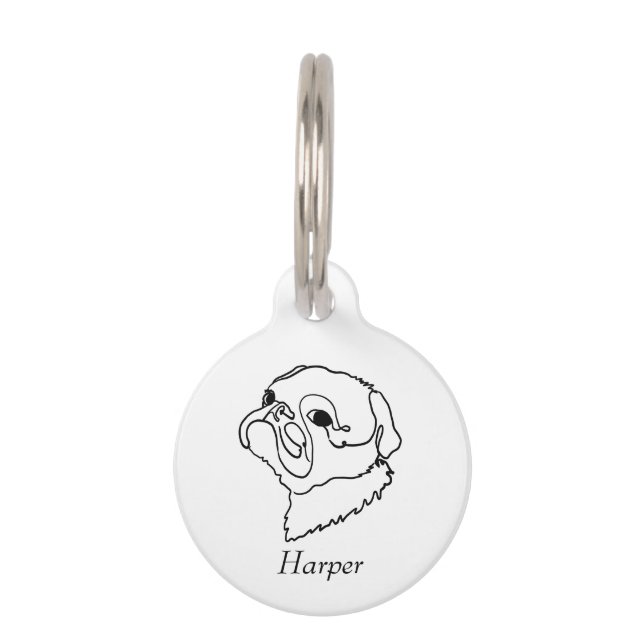 Aanpasbare lijntekening Pug Huisdierpenning (Voorkant)