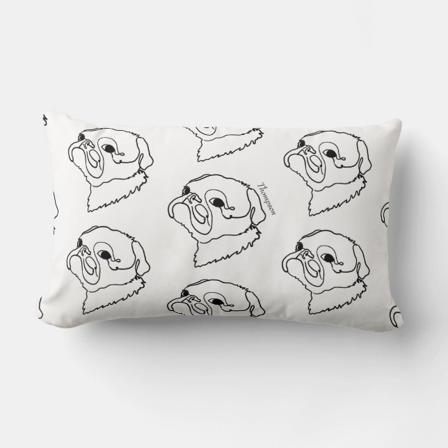 Aanpasbare lijntekening Pug Kussen (Voorkant)