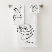 Aanpasbare Line Art Pug Bad Handdoek (Insitu)