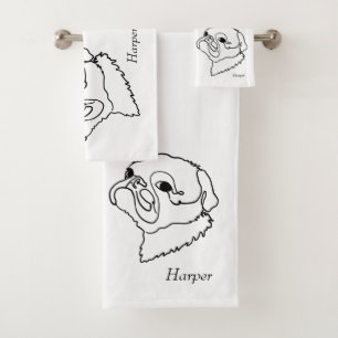 Aanpasbare Line Art Pug Bad Handdoek