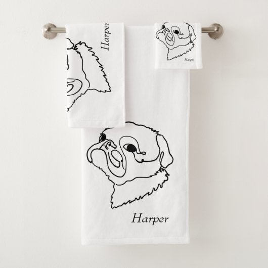 Aanpasbare Line Art Pug Bad Handdoek (Insitu)