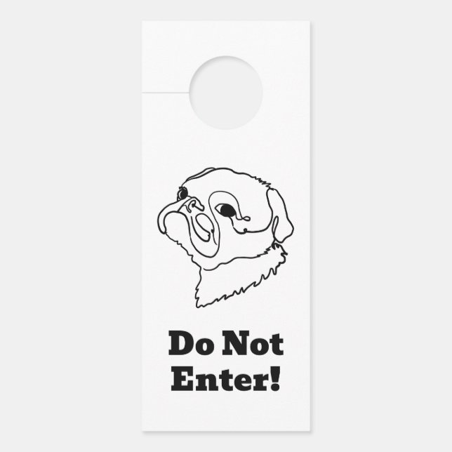Aanpasbare Line Art Pug Deurhanger (Voorkant)