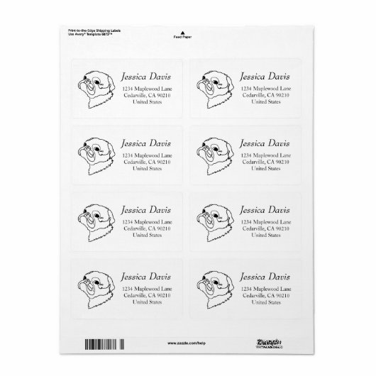 Aanpasbare Line Art Pug Etiket (Full Sheet)