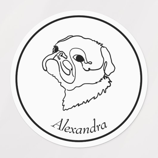Aanpasbare Line Art Pug Labels (Design 2)