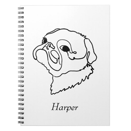 Aanpasbare Line Art Pug Notitieboek (Voorkant)