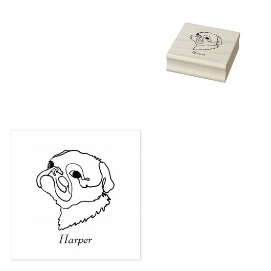 Aanpasbare Line Art Pug Rubberstempel (Gestempeld)
