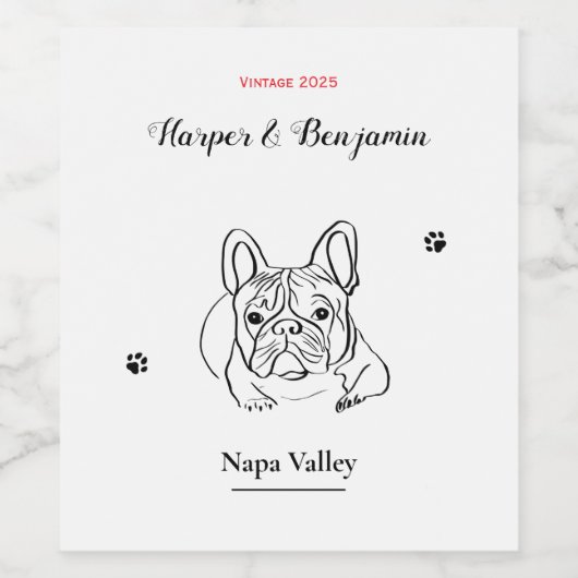 Aanpasbare Line Art Pulldog Wijn Etiket (Enkel label)