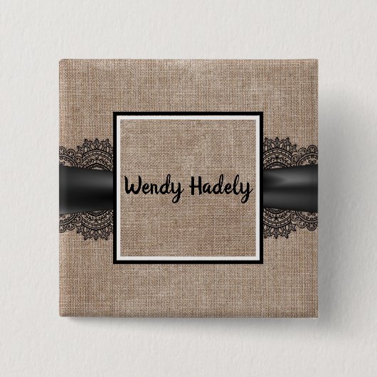 Aanpasbare linnen- en lace-knop vierkante button 5,1 cm (Voorkant)
