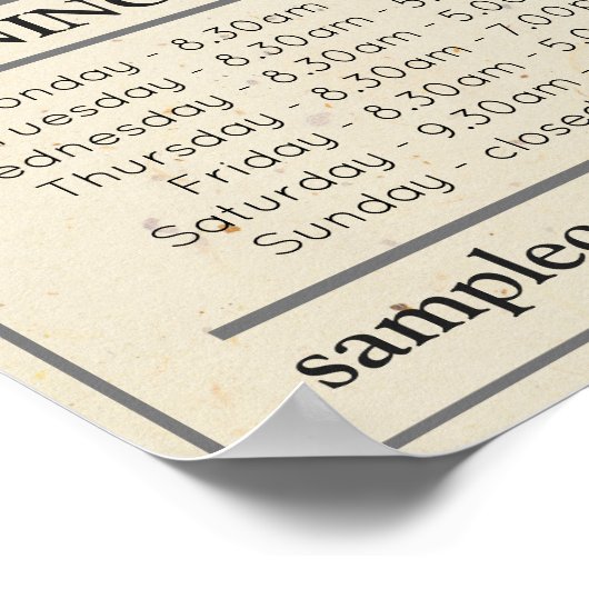 Aanpasbare Logo En Tekst Bedrijfsopeningstijden Poster (Hoek)