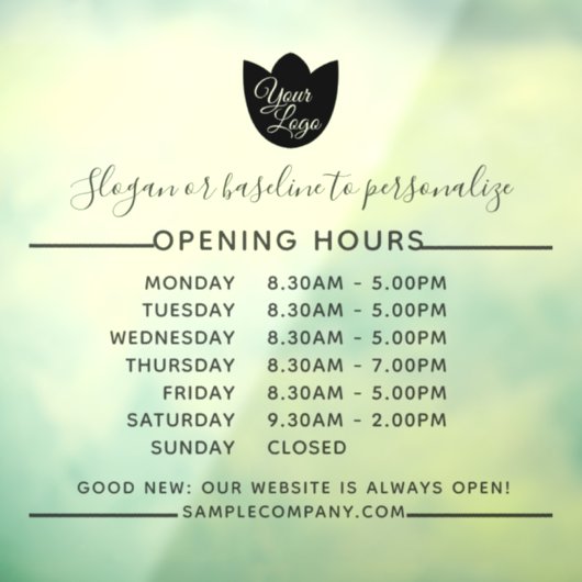 Aanpasbare Logo En Tekst Openingstijden Zakelijk Raamsticker (Vel 3)