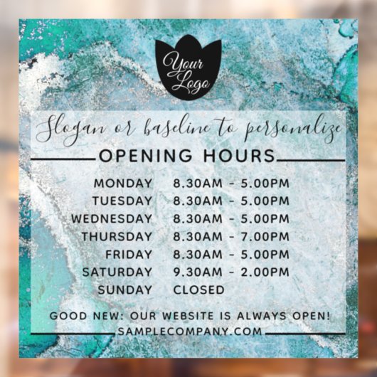 Aanpasbare Logo En Tekst Openingstijden Zakelijk Raamsticker (Vel 2)
