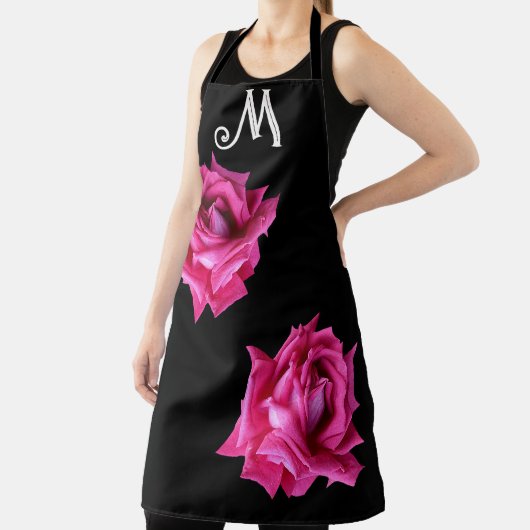 Aanpasbare M monogram roze roos bloemig Schort (Insitu)