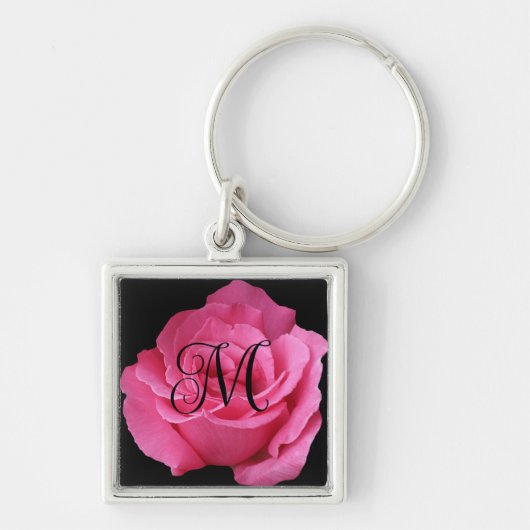 Aanpasbare M monogram roze rose stijlvol Sleutelhanger (Voorkant)