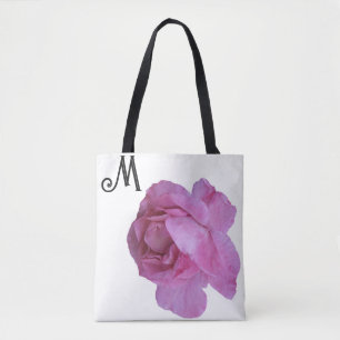 Aanpasbare M naam roze roos mooi Tote Bag