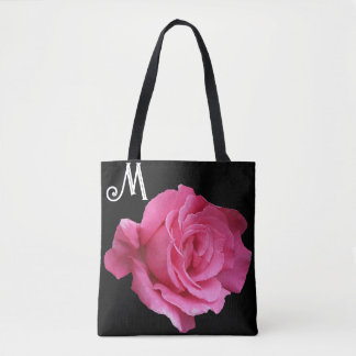 Aanpasbare M-naam roze rose trendy bloemmolen Tote Bag