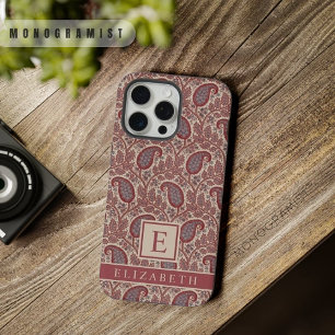Aanpasbare Maroon Rood Grijs Beige Roze Paisley iPhone 15 Pro Max Case