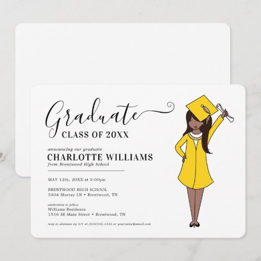 Aanpasbare meisjesavatar | Afstuderen op de middel Kaart (Voorkant / Achterkant)