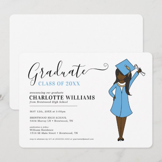 Aanpasbare meisjesavatar | Afstuderen op de middel Kaart (Voorkant / Achterkant)