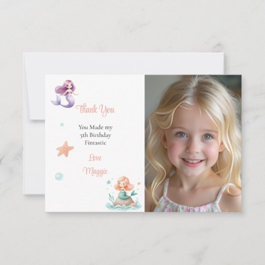 Aanpasbare Mermaid Verjaardagsfoto Bedankkaart (Voorkant)