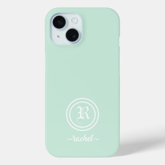 Aanpasbare Mintgroene Monogram Hoesje voor Telefoo (Achterkant)