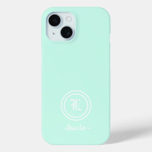 Aanpasbare Mintgroene Monogram Hoesje voor Telefoo (Achterkant)
