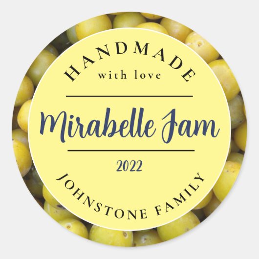 Aanpasbare Mirabelle-jamsticker Ronde Sticker (Voorkant)