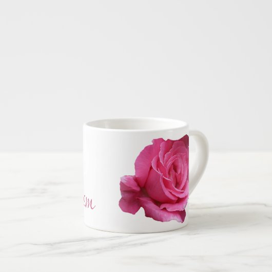 Aanpasbare Miriam naam monogram roze roos bloemig Espresso Kop (Voorkant rechts)