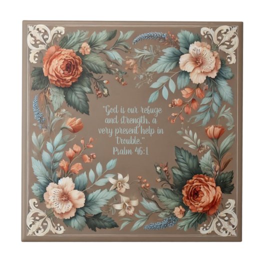 Aanpasbare Mocha Bloemrijke Bijbeltekst Tegeltje (Voorkant)