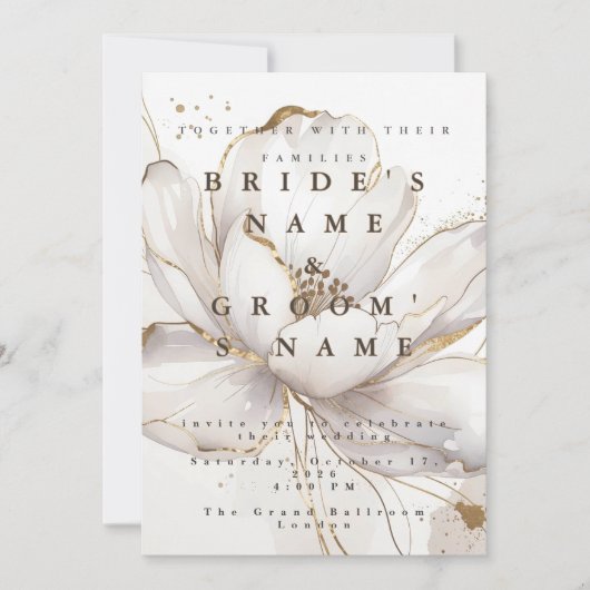 Aanpasbare Moderne Witte Magnolia Gouden Bruiloft Kaart (Voorkant)