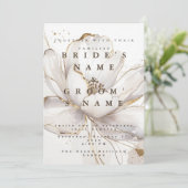 Aanpasbare Moderne Witte Magnolia Gouden Bruiloft Kaart (Staand voorkant)