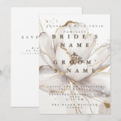 Aanpasbare Moderne Witte Magnolia Gouden Bruiloft Kaart (Voorkant / Achterkant)