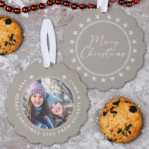 Aanpasbare Moeder Dochter Taupe Prettig Kerstfeest Ornament Kaart