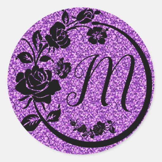 aanpasbare monogram glitter ronde sticker (Voorkant)