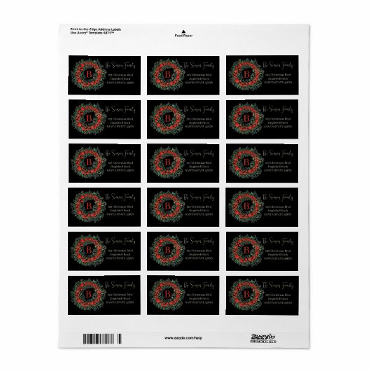 Aanpasbare Monogram Label Kerstmis (Full Sheet)